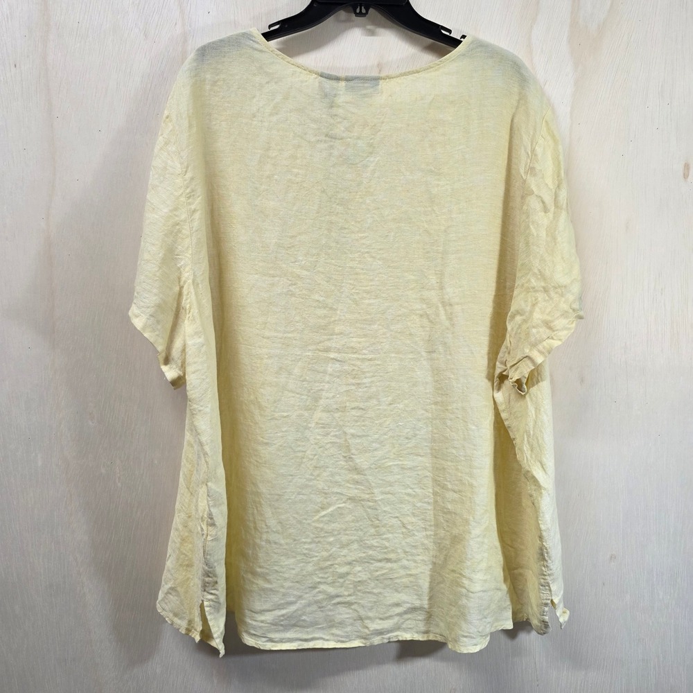 Tahari Womens 3X Yellow 100% Linen Short Sleeve Scoop Neck Relaxed Top NWT - Picture 2 of 16